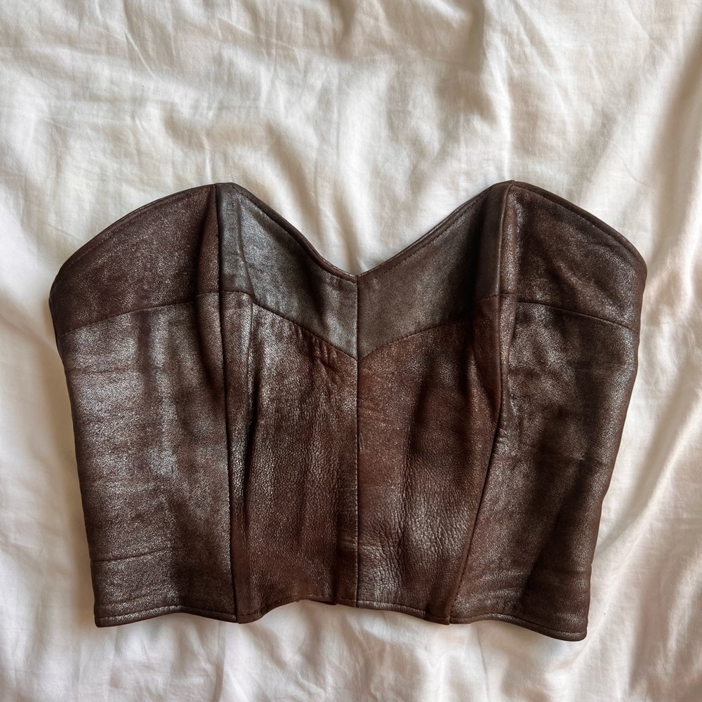 Leather corset strapless top
